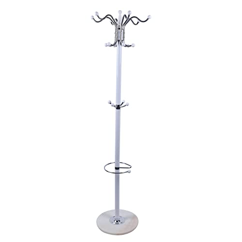 16 Hooks 4 Levels Freestanding Coat Rack, Hat Jacket Stand Hall Tree, Holder Hanger Rack Marble Base for Entryway, Hallway, Hangers for Coats, Jackets, Hats, Bags, Umbrellas (White)
