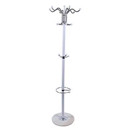 16 Hooks 4 Levels Freestanding Coat Rack, Hat Jacket Stand Hall Tree, Holder Hanger Rack Marble Base for Entryway, Hallway, Hangers for Coats, Jackets, Hats, Bags, Umbrellas (White)
