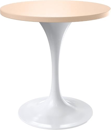 LeisureMod Verve Mid-Century Modern 27 Inch Round Dining Table, MDF Wood Tabletop with White Steel Pedestal Base, Contemporary Kitchen & Dining Room, Small Space Breakfast Table, Light Natural Wood - color: Light Natural Wood, size: 27 inch Wide