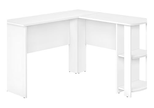 Computer Desk L-Shaped White Laminate with Storage | Particle board, white laminate, L-shaped desk, right storage with 2 cubbies, 47 in desktop