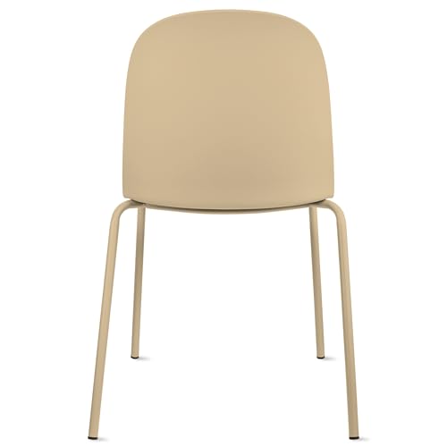 2xhome Set of 6 Modern Stackable Armless Dining Chairs, Plastic Shell Seat with Upholstered PU Leather Cushion Padded Seat Metal Legs for Home Kitchen Patio Cafe (Beige) - color: Beige, size: Padded Seat
