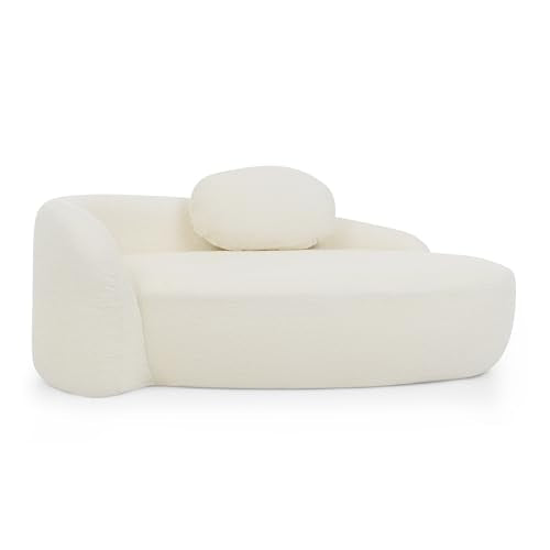 JIVOIT Modern Oval Single Lazy Sofa Chair, Bouclé Fabric Single Lounge Chair with Integrated Backrest, Side Armrest and Pillow, Compact Space-Saving Lounge Chair for Living Room Bedroom (Beige//033) - color: Beige//033