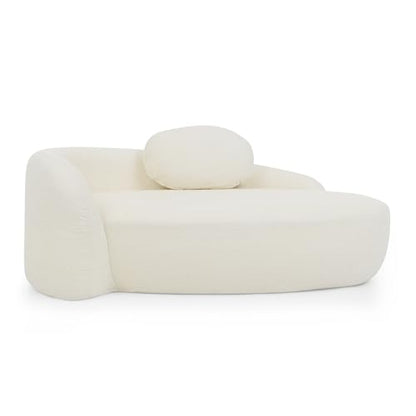 JIVOIT Modern Oval Single Lazy Sofa Chair, Bouclé Fabric Single Lounge Chair with Integrated Backrest, Side Armrest and Pillow, Compact Space-Saving Lounge Chair for Living Room Bedroom (Beige//033) - color: Beige//033