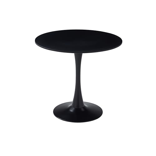 botzi 31.5 Inch Round Dining Table, Black Tulip Kitchen Table with MDF Top | Iron Matte Pedestal Base, Smooth Rounded Edges, Easy-Clean Coated Surface, For Kitchens And Small Spaces - color: Black, size: 31.5 Inches