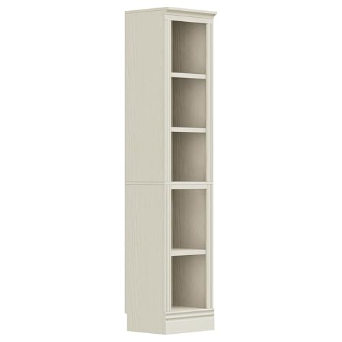 JAHRSTIM Halston 5-Tier Tall Narrow Slim Bookshelf Shelving Unit Cream | Storage, book shelf, shelves, closet organizer, bathroom, library, living room, home office, bedroom, 15.75 x 14 x 72.5 inch - color: Cream, size: Narrow w/o Doors