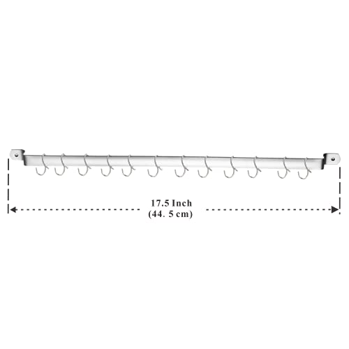 Kyraton Kitchen Utensil Rail Organizer - Wall Mounted Gourmet Rack With 14 Hooks for Hanging Knives, Mugs, Spatulas, Pots and Utensils - color: 1.Silver