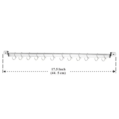 Kyraton Kitchen Utensil Rail Organizer - Wall Mounted Gourmet Rack With 14 Hooks for Hanging Knives, Mugs, Spatulas, Pots and Utensils - color: 1.Silver