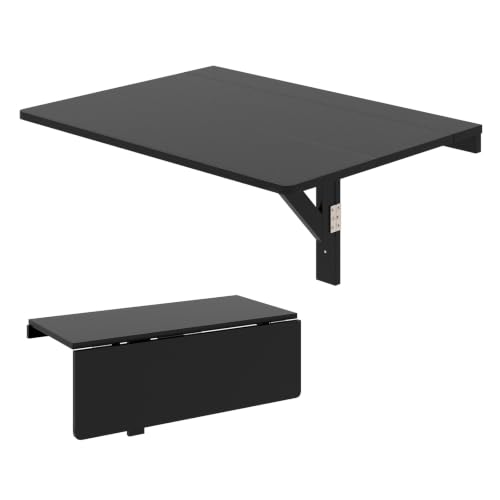 KOTEK Wall Mounted Folding Table, Floating Desk for Wall (Black) | Spacious Surface, Space-Saving , for Home Office, Bedroom, Laundry Room, Balcony & Small Spaces, Easy Assembly - color: Black