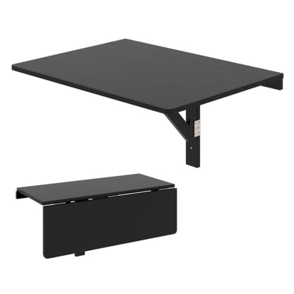 KOTEK Wall Mounted Folding Table, Floating Desk for Wall (Black) | Spacious Surface, Space-Saving , for Home Office, Bedroom, Laundry Room, Balcony & Small Spaces, Easy Assembly - color: Black
