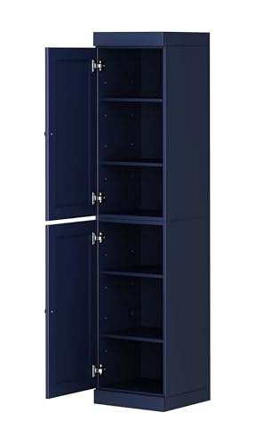 100% Solid Wood 16.5" Pantry Cabinet, 2 Shaker Wood Doors, Navy - color: Navy Blue, style: Shaker Doors