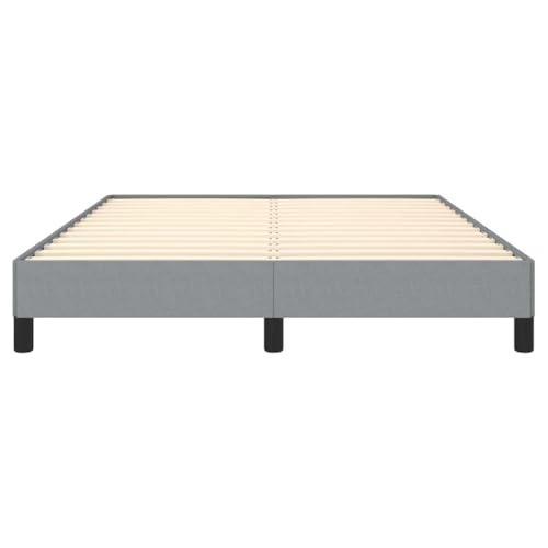 Queen Size Upholstered Bed Frame, Low Profile Platform Bed with Slatted Support, No Box Spring Needed, Sturdy Fabric Base, Light Gray