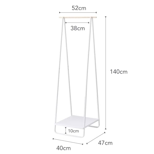 YAMAZAKI Home Freestanding Coat Hanger Clothes Rack with Shelf Steel One Size White | Freestanding coat hanger features a steel frame and bottom shelf. Space-saving vertical organization. Easy to assemble. - color: White