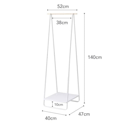 YAMAZAKI Home Freestanding Coat Hanger Clothes Rack with Shelf Steel One Size White | Freestanding coat hanger features a steel frame and bottom shelf. Space-saving vertical organization. Easy to assemble. - color: White
