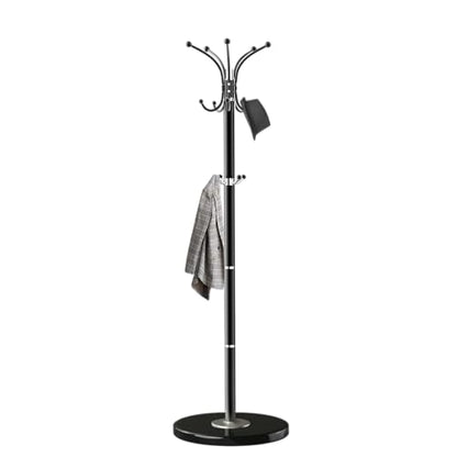 OIRUMIE Coat Rack,360°Rotary Coat Rack Stand,Coat Hanger Stand for Entryway | Metal Coat Rack Freestanding with Natural Marble Base & 14 Hooks,Black Modern Coat Stand, Clothes Hall Stand for Hallway - color: Black-14 Hooks