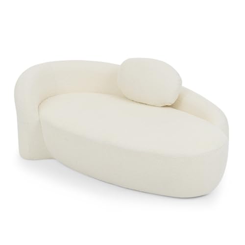 Modern Oval Chaise Lounge Chair, Boucle Upholstered Single Lazy Sofa with Integrated Backrest, Side Armrest, Matching Pillow, Space Saving Accent Lounger for Living Room Reading Nook (Beige) - color: Beige