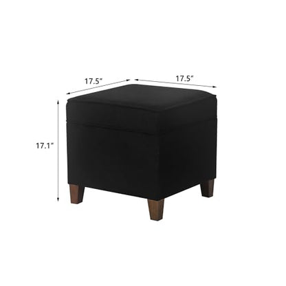 Lienen Ottoman with Storage, 17" Fabric Foot Stools Ottoman for Living Room, Upholstered Square Storage Ottomans Foot Rest, Bedroom Footstools and Ottomans with Hinged Lid, Black - color: Black