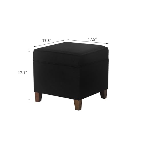 Lienen Ottoman with Storage, 17" Fabric Foot Stools Ottoman for Living Room, Upholstered Square Storage Ottomans Foot Rest, Bedroom Footstools and Ottomans with Hinged Lid, Black - color: Black