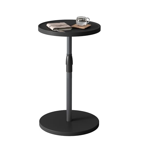 Adjustable Round Side Table, Pedestal Drink Table for Small Spaces | Small End Table, Tall Round Nightstand for Living Room Bedroom Black Wood Grain ET-010BW - color: Black Wood Grain