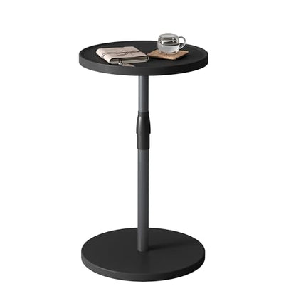 Adjustable Round Side Table, Pedestal Drink Table for Small Spaces | Small End Table, Tall Round Nightstand for Living Room Bedroom Black Wood Grain ET-010BW - color: Black Wood Grain
