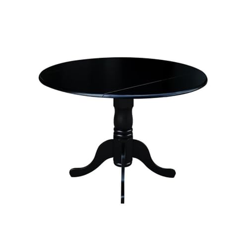 IC International Concepts, 42" Round Dual Drop Leaf Pedestal Dining Table, Solid Wood, Real Parawood, 42" W x 42" D x 29.5" H, Easy Assembly, Black - color: Black