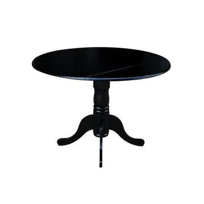 IC International Concepts, 42" Round Dual Drop Leaf Pedestal Dining Table, Solid Wood, Real Parawood, 42" W x 42" D x 29.5" H, Easy Assembly, Black - color: Black