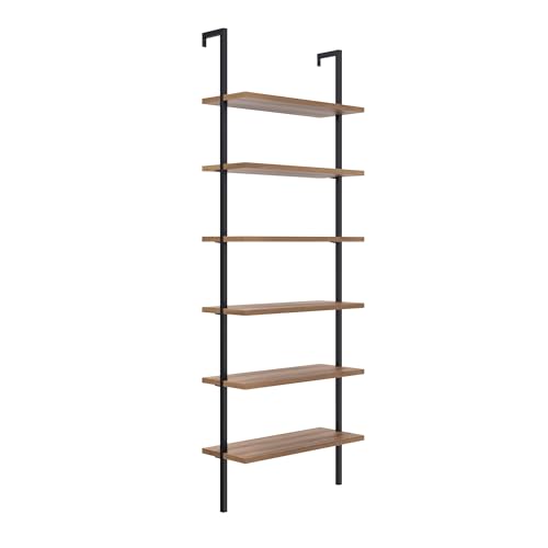 Nathan James Theo 6-Shelf Tall Bookcase, Wall Mount Bookshelf with Reclaimed Wood and Industrial Metal Frame, Oak/Black - color: Oak/Matte Black, size: 1