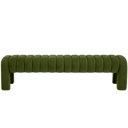 63” Dining Room Bench, Olive Green Tufted Upholstered End of Bed Bench, Modern Entryway Ottoman Window Seat with Solid Wood Legs and Padded Seat for Bedroom, Hallway and Living Room (Velvet) - color: Olive Green Velvet, size: 63"