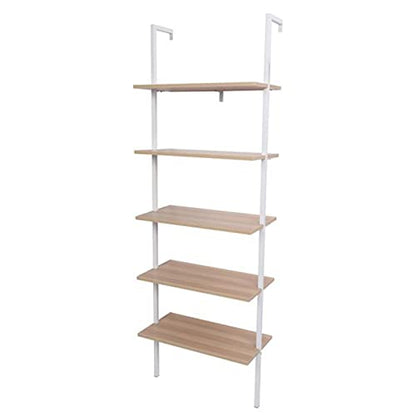 Industrial Bookcase Ladder Shelf, 5-Tier Wall Mounted Bookshelf Open Display Rack, Wood Storage Shelves for Bedroom, Home Office, Collection, Entryway and Hallway, Walnut