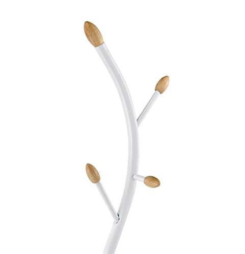 Roundhill Furniture Arles Metal Whtie and Oak Standing Coat Rack - color: White