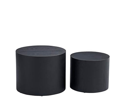 Nesting Coffee Table Set of 2 for Living Room, Modern Round End Table Set, Wooden Circle Side Table and Accent Furniture for Bedroom Balcony Lounge Home Office, No Assembling, Matte Black - color: Black