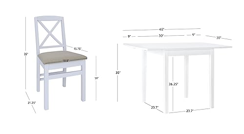 Torino Three Piece Drop Leaf Dining Set in White with Beige Upholstered Seats by Linon - color: White Set