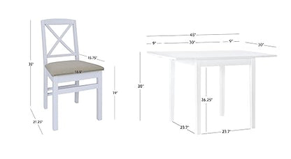 Torino Three Piece Drop Leaf Dining Set in White with Beige Upholstered Seats by Linon - color: White Set