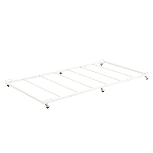 Kings Brand Twin Metal Roll-Out Trundle Bed Frame with Slats, White | Twin Roll-Out Trundle Bed – Provides Extra Sleeping Space for Guests, Kids, and Sleepovers, Fits Neatly Under Most Daybeds - color: White