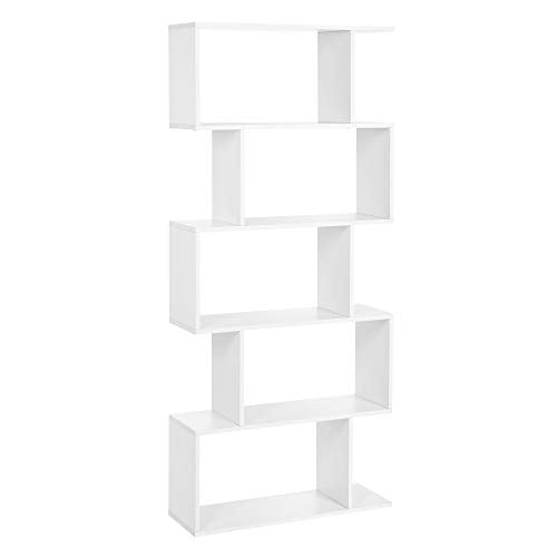 VASAGLE Wooden Bookcase, Display Shelf and Room Divider, Freestanding Decorative Storage Shelving, 5-Tier Bookshelf, White - color: White, style: 5-Tier (27.6"W)