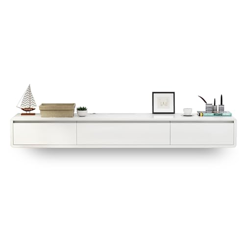 Floating TV Stand in Solid Wood Media Console Centre Floating Shelves with Doors and Drawers Wall Mounted TV Cabinet Easy to Assemble Suitable for Living Room and Bedroom(White,120x24x20cm) - color: White, size: 120x24x20cm
