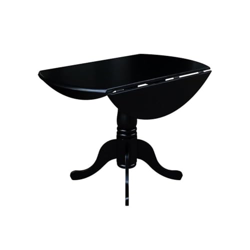 IC International Concepts, 42" Round Dual Drop Leaf Pedestal Dining Table, Solid Wood, Real Parawood, 42" W x 42" D x 29.5" H, Easy Assembly, Black - color: Black