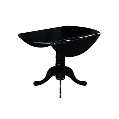 IC International Concepts, 42" Round Dual Drop Leaf Pedestal Dining Table, Solid Wood, Real Parawood, 42" W x 42" D x 29.5" H, Easy Assembly, Black - color: Black