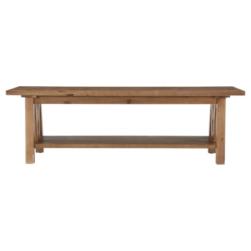 LITTLE TREE 55" Solid Wood Entryway Bench with Storage Shelf | Farmhouse Rustic Shoe Storage Bench Seat for Hallway, Living Room, Bedroom & Mudroom