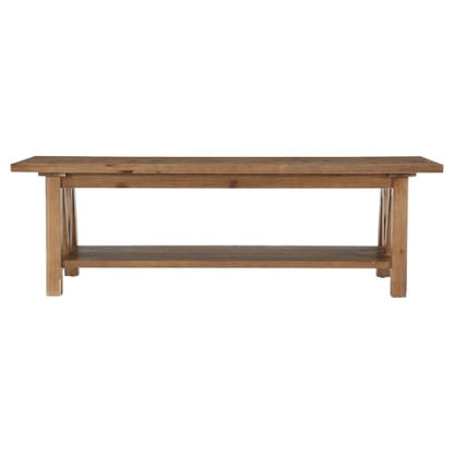 LITTLE TREE 55" Solid Wood Entryway Bench with Storage Shelf | Farmhouse Rustic Shoe Storage Bench Seat for Hallway, Living Room, Bedroom & Mudroom