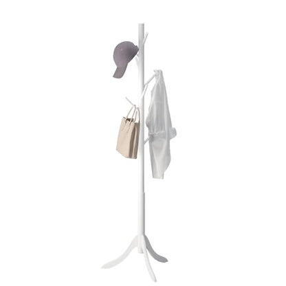 kiplant Coat Rack Stand with 8 Hooks, Adjustable Coat Standing Tree Easy Assembly for Coats, Hats, Scarves and Handbags for Entryway, Hallway, Bedroom, Office (Bamboo, White) - color: White