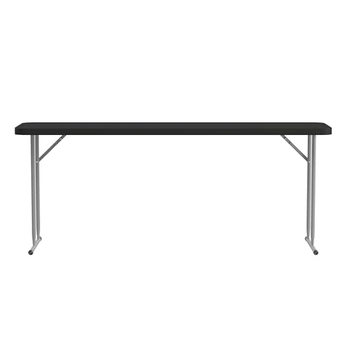 EMMA + OLIVER 6-Foot Black Plastic Folding Table | Lightweight, Easy Storage, Event and Banquet Table - color: Black