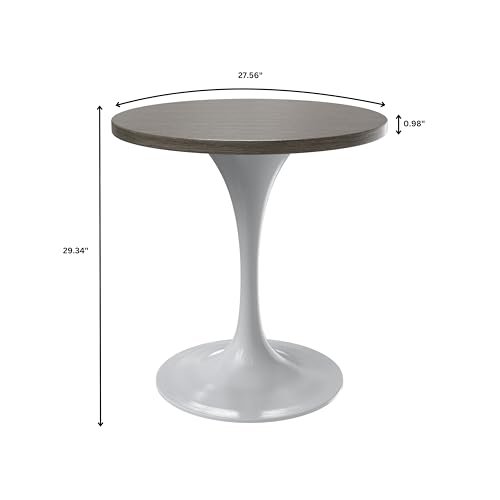 LeisureMod Verve Modern Round Dining Table,Tabletop with Pedestal Base, Contemporary Kitchen & Dining Room Table, Mid-Century Breakfast Nook Table (White Base, Dark Maple) - color: Dark Maple Wood, size: 27 inch Wide