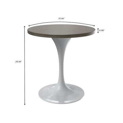 LeisureMod Verve Modern Round Dining Table,Tabletop with Pedestal Base, Contemporary Kitchen & Dining Room Table, Mid-Century Breakfast Nook Table (White Base, Dark Maple) - color: Dark Maple Wood, size: 27 inch Wide