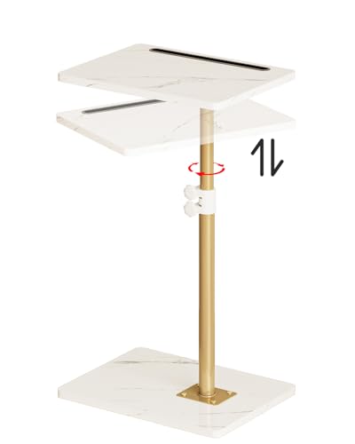 Masupu Sofa Arm Tray Table - 360° Swivel Height Adjustable End Table, Small Snack Side Table for Couch, C Shaped Table for Bed, Chair or TV Tray Table(Marble White and Gold) - color: Marble White