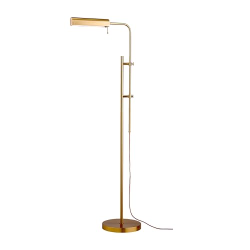 O'Bright Cedric Adjustable Pharmacy Floor Lamp - Industrial Design for Reading, Crafting, Work - 10W LED, Height 45-61 inches - Ideal for Living Room, Bedside, Office - Antique Brass (Gold) - color: Antique Brass (Gold)