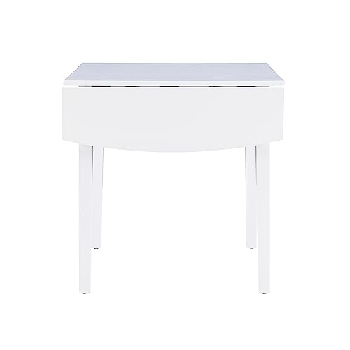 Torino Three Piece Drop Leaf Dining Set in White with Beige Upholstered Seats by Linon - color: White Set