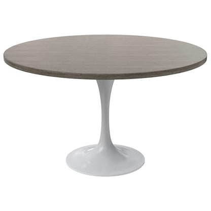 LeisureMod Verve Mid-Century Modern Dining Table with a 48" Round MDF Tabletop and White Steel Pedestal Base for Kitchen and Dining Room (Dark Maple) - color: Dark Maple Wood, size: 48 inch Wide