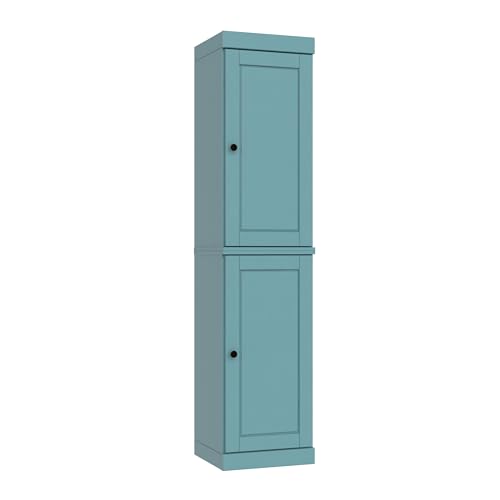 Solid Wood Kitchen Pantry - Narrow Storage Cabinet - Raised Panel Doors, Adjustable Shelves, Aqua, 16.5" Wide x 71.5" Tall, 100% Eco-Friendly Wood, Modular Pantry Cabinet Systems - color: Aqua, style: Raised Panel Doors