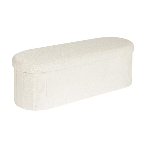B FSOBEIIALEO Ottoman with Storage for Living Room, Sherpa Folding Storage Ottoman Foot Rest, 43.3 Inches Collapsible Bedroom Bench White Cream - color: White, size: 43.3"D x 15"W x 15"H