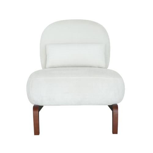 White Velvet Slippers Chair with Solid Wooden Legs, Low Profile Design | Cute Armless Accent Chair with Soft Cushion, Comfy Upholstered Side Chairs for Living Room, Bedroom, Balcony or Reading Room - color: White
